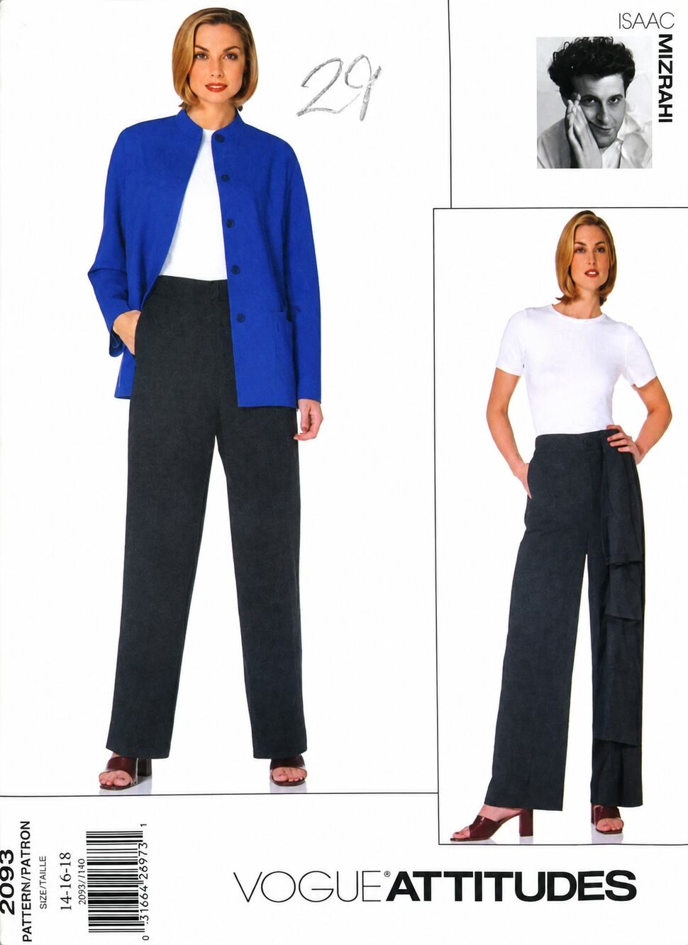 Vogue Attitudes Isaac Mizrahi Jacket & Wide Leg Pants Misses Size 14-16-18 Uncut